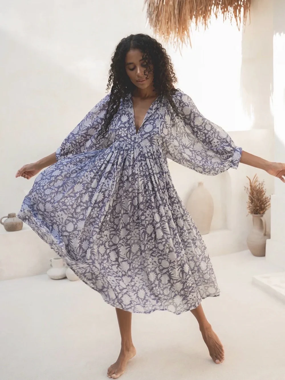 daughters of india dresses | New Daughters Of India Kyra Midi Dress ~ Blue Iris 3xl | Color: Blue/White | Size: Xxxl tie closure at the waist forming a delightful v Jasmine | Maxi Dress |